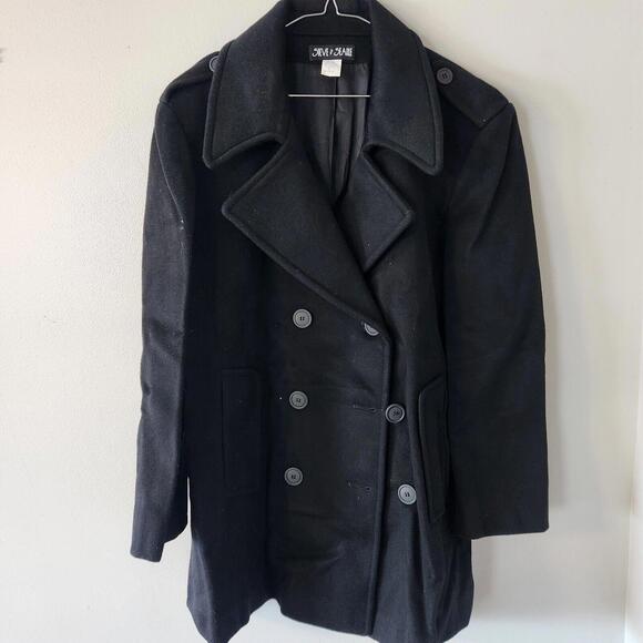 Vintage Steve By Searle Women's Double Breasted Coat 100% Wool Size‎ 12 Black - Picture 1 of 8